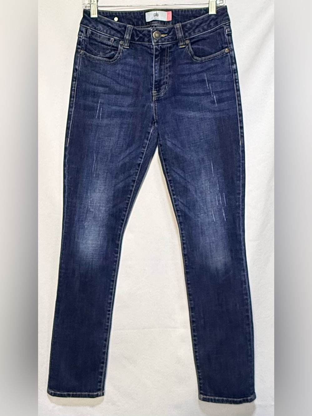 Cabi High Straight Distressed Stretch Jeans Dark Wash 4
